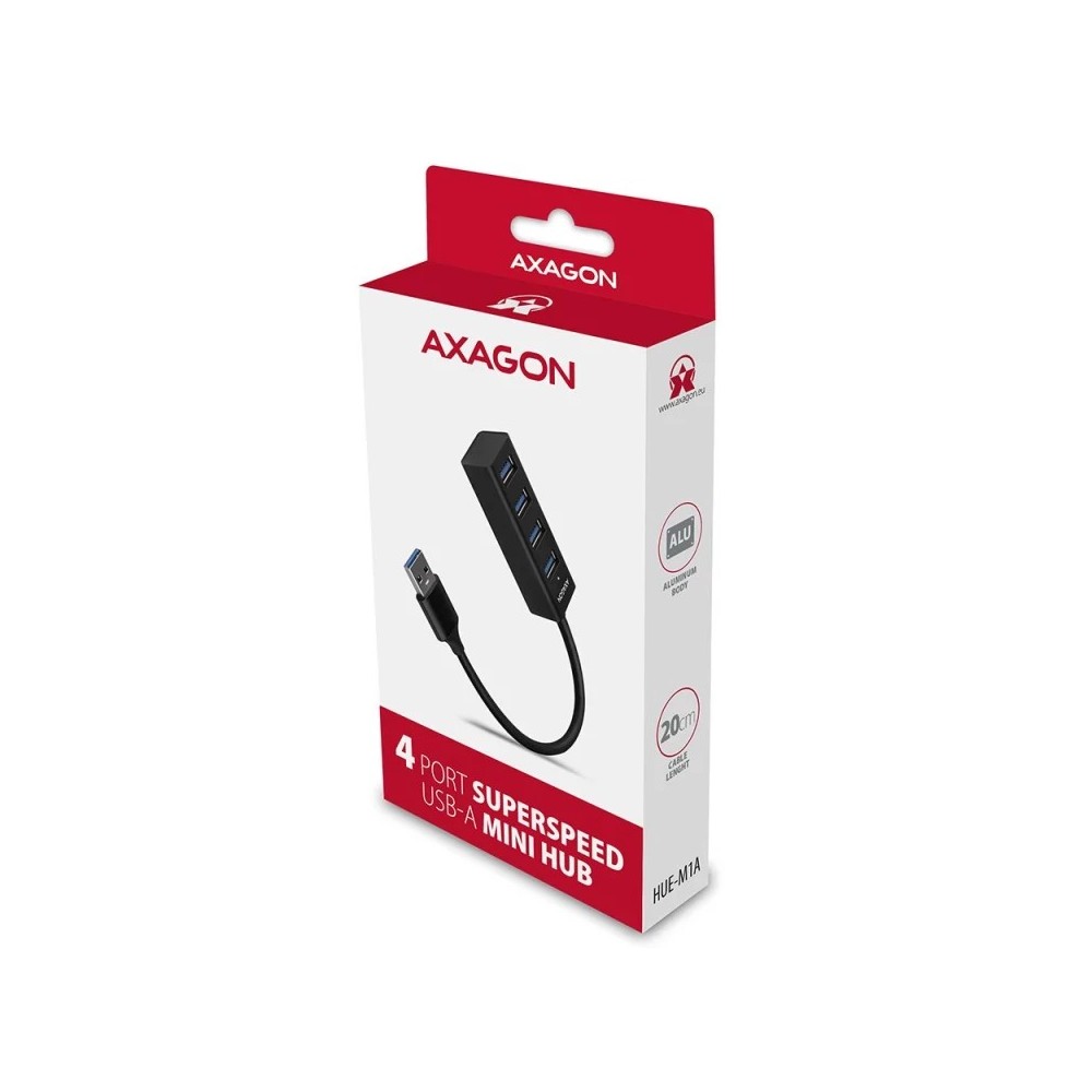 Hub Mini USB 3.0 AXAGON HUE-M1A Superspeed USB-A 4x USB 3.0 - 20cm