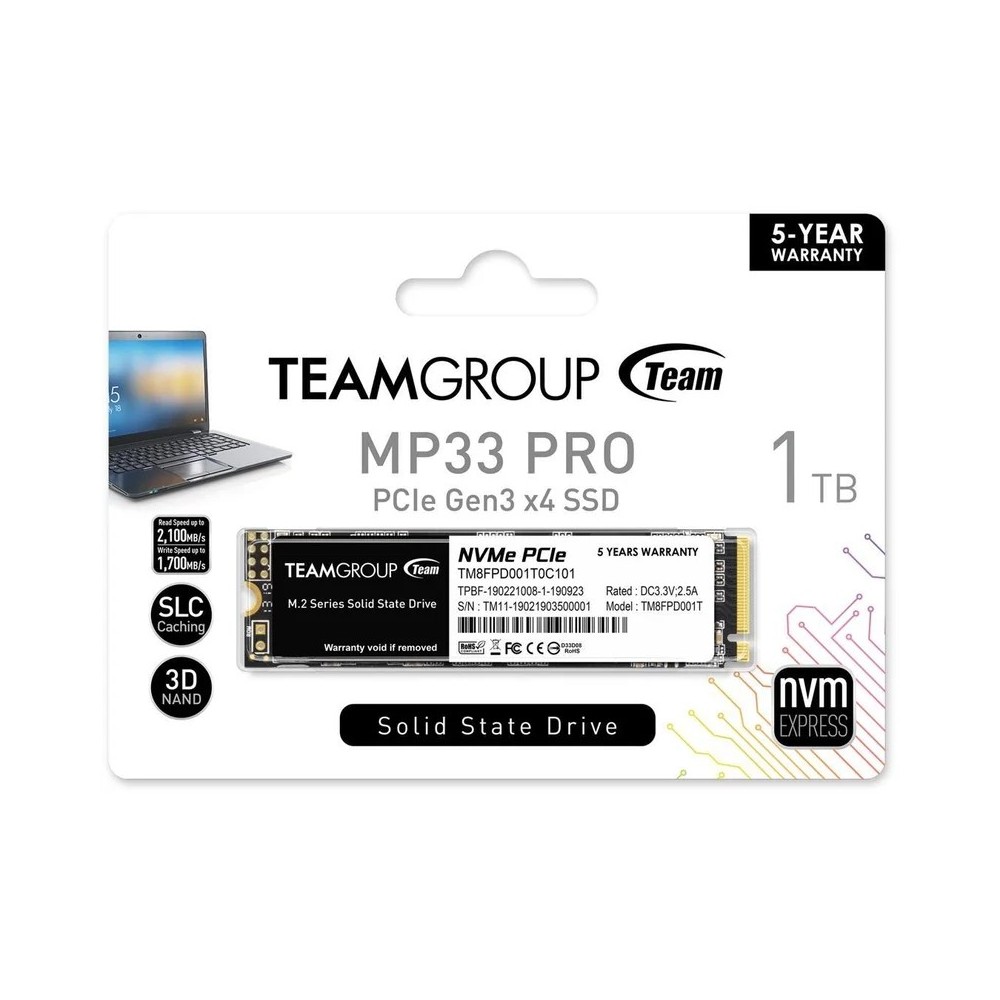 Disco M.2 PCIe NVMe Team Group 1TB MP33 Pro 2400/2100MB/s